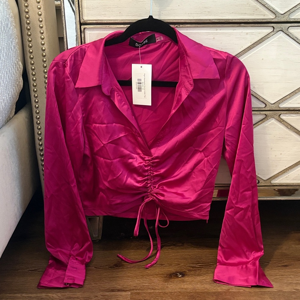 DO+BE Hot Pink Satin Ruched Blouse